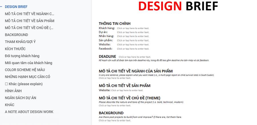Checklist viết brief marketing